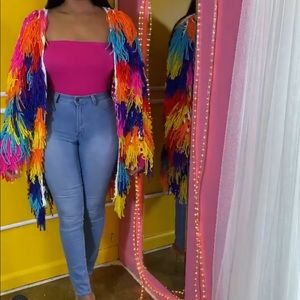 Multi colored shaggy jacket cardigan